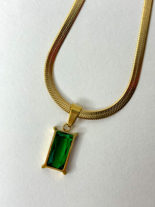 Snake Chain Necklace with Emerald Pendant - 18K Gold Plated | Waterproof | Anti-Tarnish