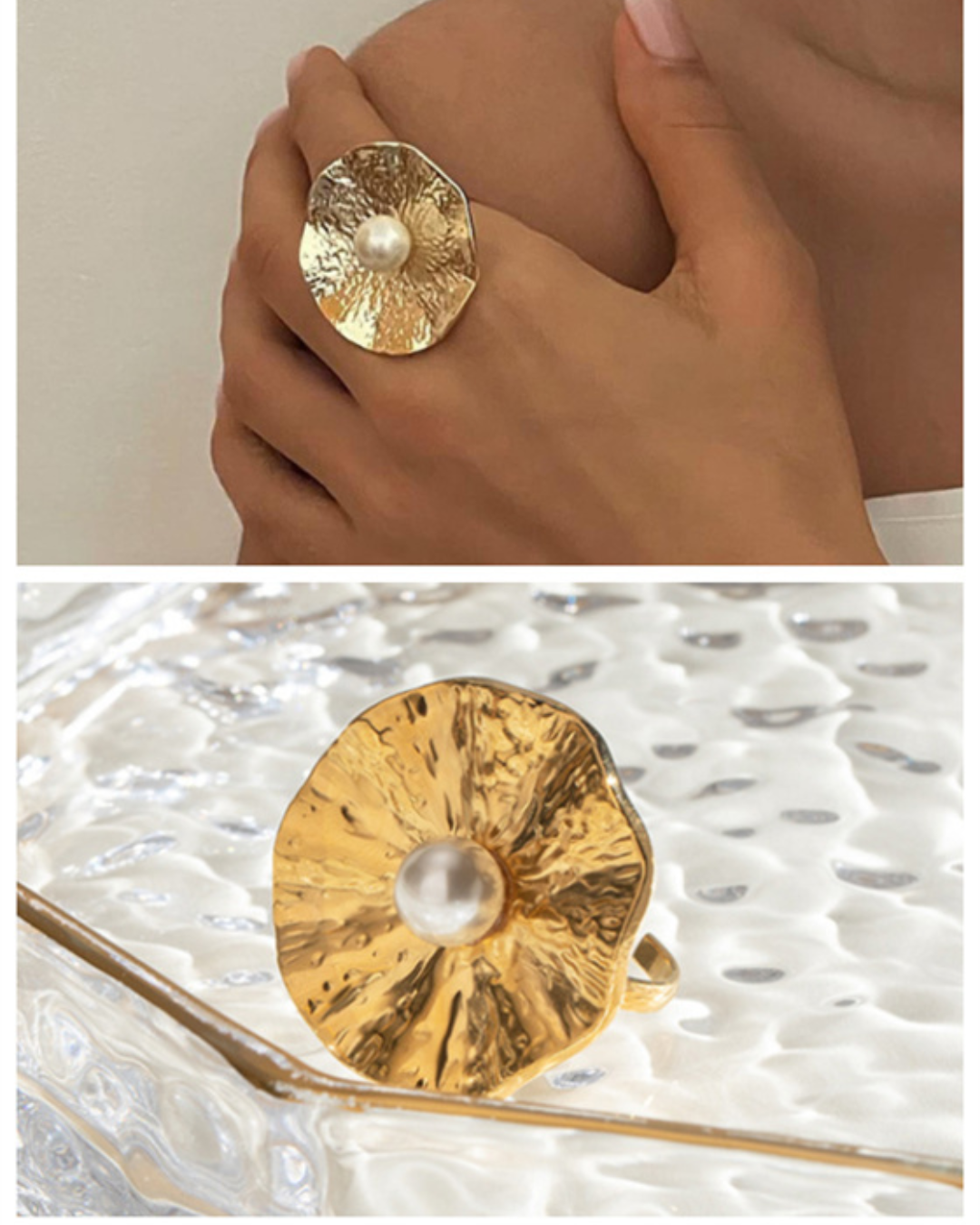 Sculpted Floral Pearl Ring