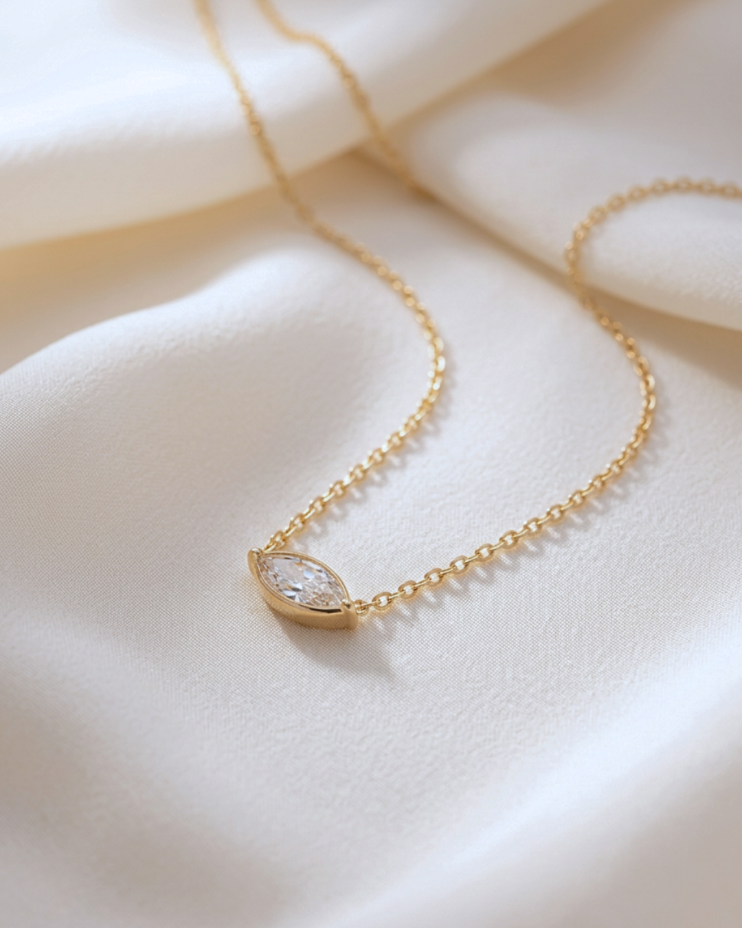 Almond Solitaire Pendant Necklace