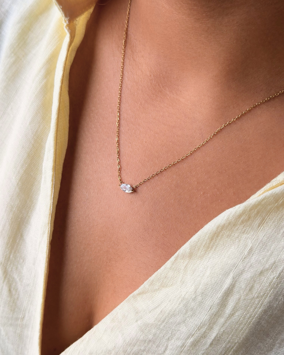 Almond Solitaire Pendant Necklace