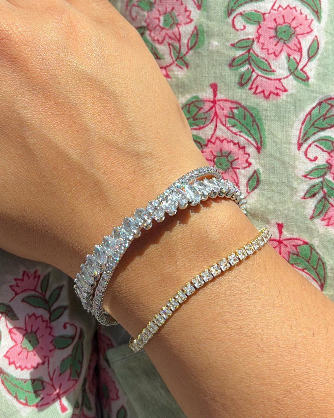 Diamond Baguette Cuff Bracelet | Waterproof | Anti-Tarnish