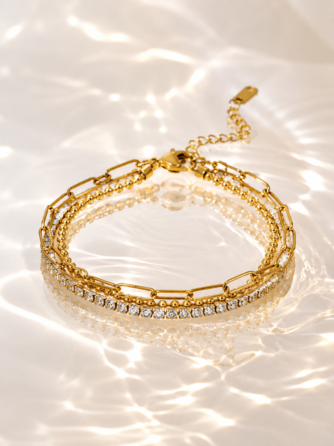 3 layered bracelet. tennis stacked 