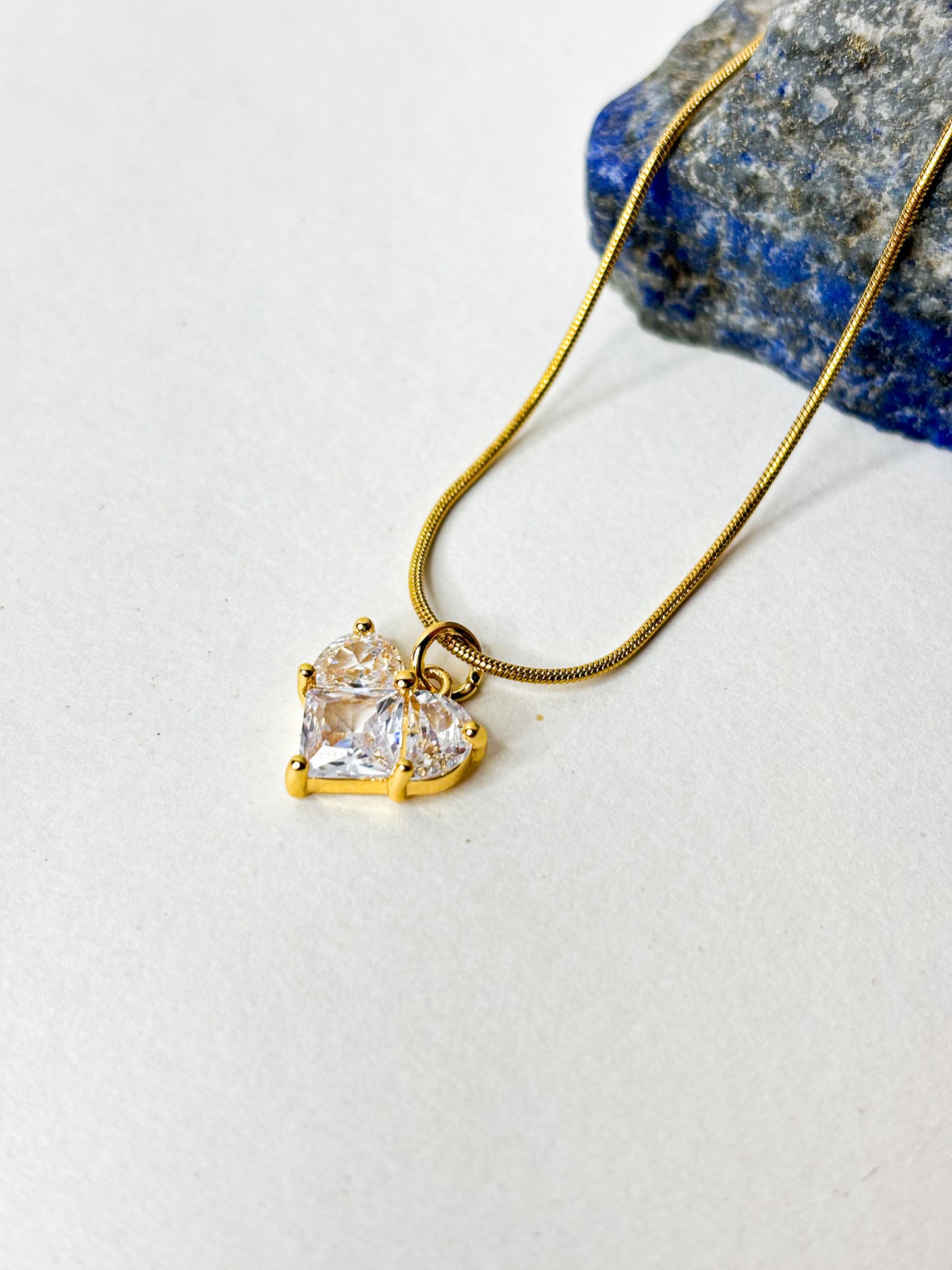 White Heart Stone Pendant Necklace - 18K Gold Plated | Waterproof | Anti-Tarnish
