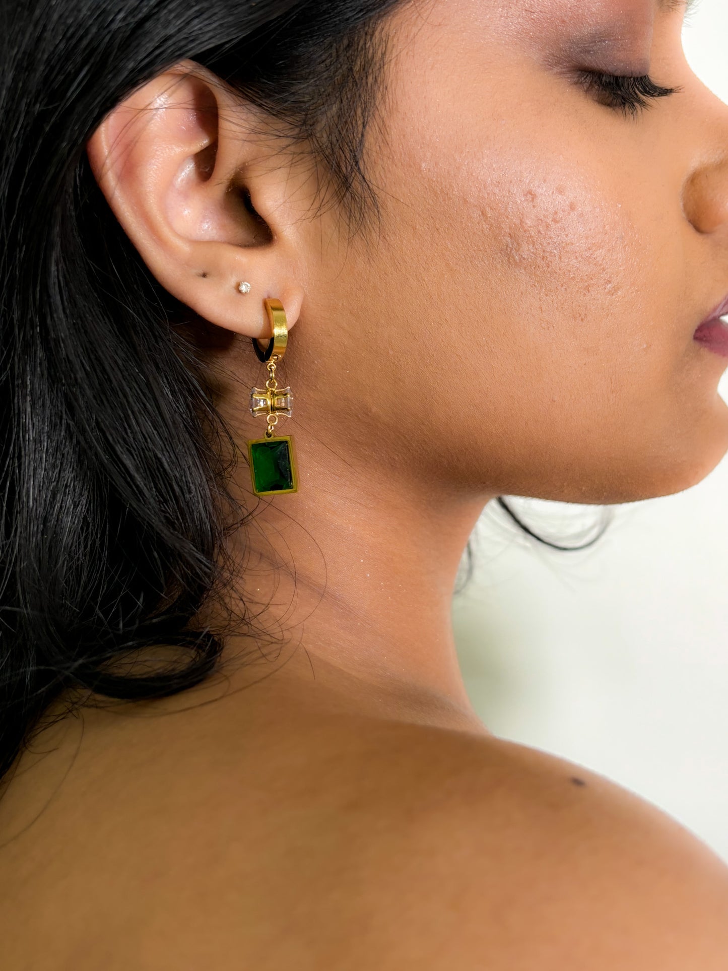 Talia Green Stone Drop Earrings - 18K Gold Plated | Waterproof | Anti-Tarnish