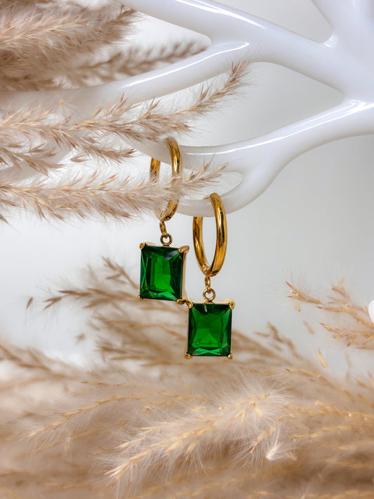 Green Stone Drop Huggies - 18K Gold Plated | Waterproof | Anti-Tarnish