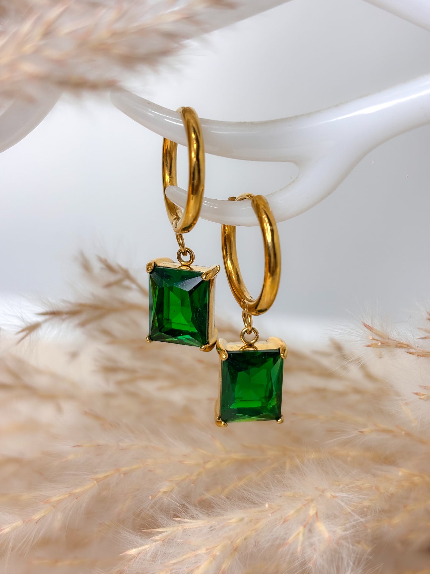 Green Stone Drop Huggies - 18K Gold Plated | Waterproof | Anti-Tarnish