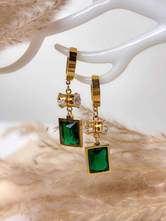 Talia Green Stone Drop Earrings - 18K Gold Plated | Waterproof | Anti-Tarnish