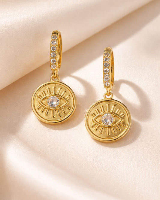 Evil Eye Drop Earrings - 18K Gold Plated | Waterproof | Anti-Tarnish