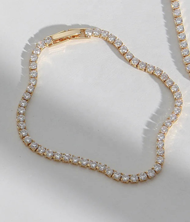 Classic Tennis Bracelet -  14 KT Gold Plated Rhinestone | 4mm | Waterproof | Anti-Tarnish