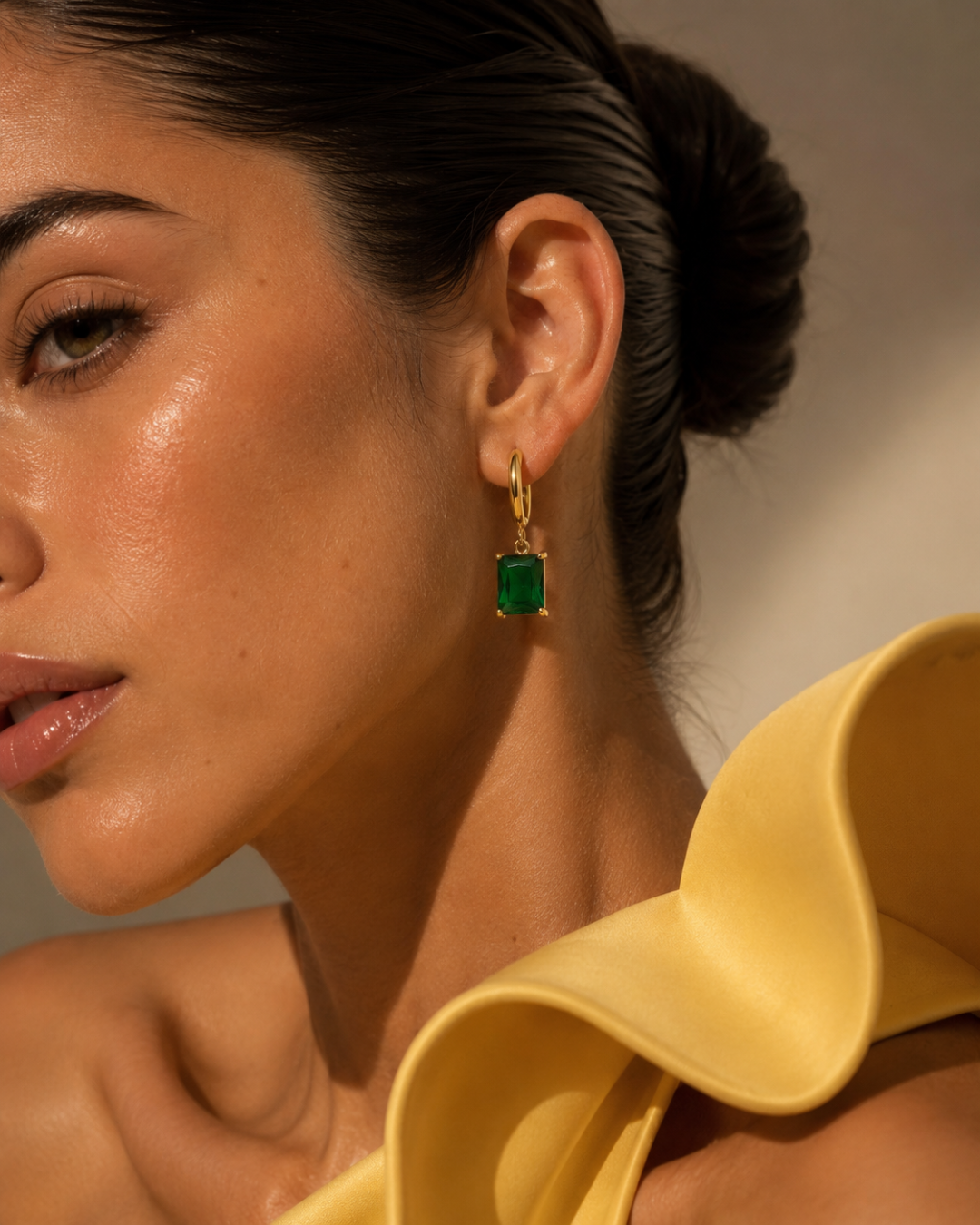 Waterproof 18K gold plated green stone drop huggies hoop earrings by Zorai Lifestyle 
Minimal gold hoop earrings for everyday wear